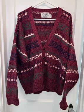 Lake Harmony Rowing Club Vintage Wool Fair Isle Knit Cardigan Sweater Men’s L